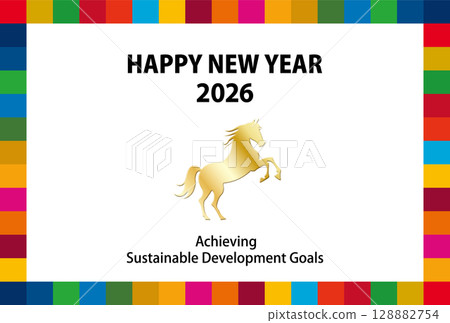 SDGs 17 color frame and horse icon New Year's card 2026 (horizontal) SDGs 17 color frame and horse icon New Year's card 2026 (horizontal) 128882754