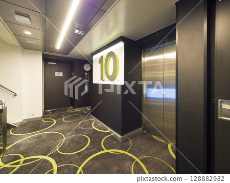 Elevator hall on board a Nordic ferry 128882982