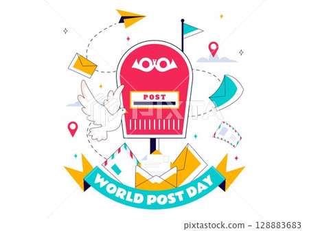 World Post Day Vector Illustration on October 9, Featuring a Red Mailbox Receiving Mail, Letters, and Parcels in a Flat Style Cartoon Background 128883683