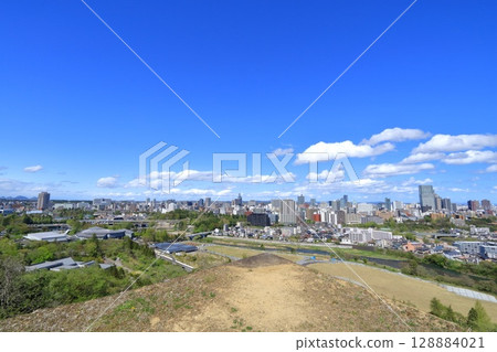 View of Sendai city from the ruins of Aoba Castle in Sendai, Miyagi Prefecture View of Sendai city from the ruins of Aoba Castle in Sendai, Miyagi Prefecture 128884021