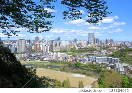 View of Sendai city from the ruins of Aoba Castle in Sendai, Miyagi Prefecture View of Sendai city from the ruins of Aoba Castle in Sendai, Miyagi Prefecture 128884025
