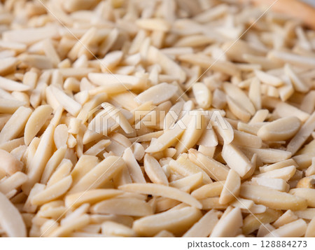 White Almond Stick set on wooden board and white background. 128884273