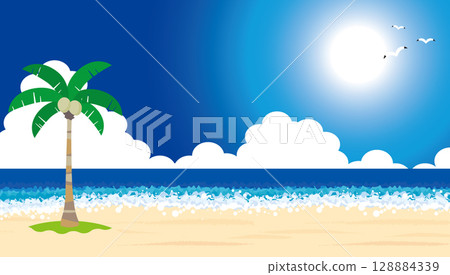 Beautiful tropical beach and azure sky 128884339