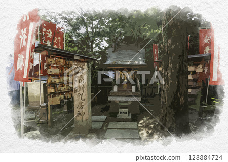 水彩風格吉備津神社銀杏胸神廣島縣福山市 水彩風格吉備津神社銀杏胸神廣島縣福山市 128884724