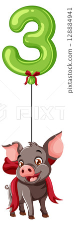 Playful Piglet with Green Balloon Number Three Playful Piglet with Green Balloon Number Three 128884941