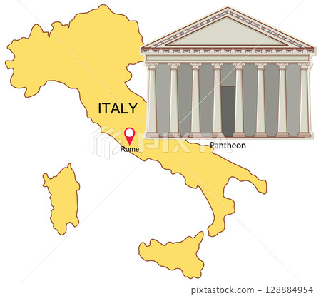 Italy Map with Pantheon Illustration 128884954