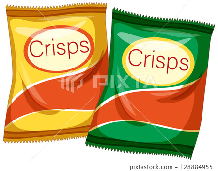 Two Colorful Potato Crisp Snack Bags Vector Illustration 128884955