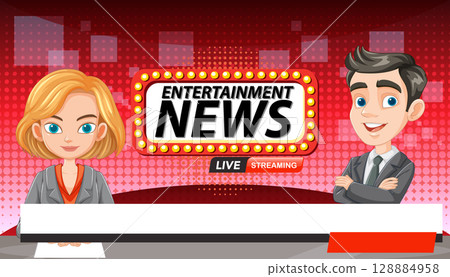 Animated Entertainment News Broadcast Illustration 128884958