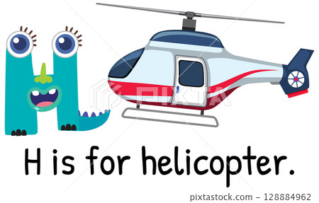 Playful Alphabet Illustration with Helicopter 128884962