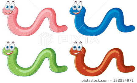 Colorful Cartoon Worms with Expressive Faces 128884971