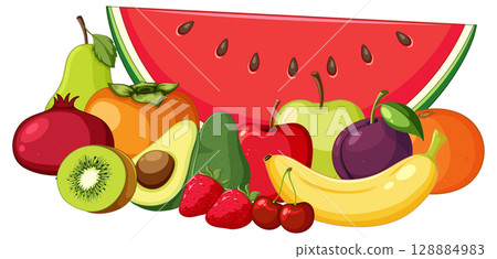 Colorful Assorted Fruits Vector Illustration on White Background Colorful Assorted Fruits Vector Illustration on White Background 128884983