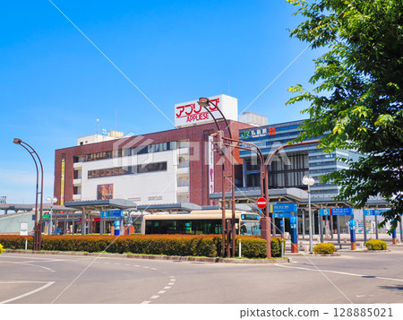 Scenery of Hirosaki Station Central Exit under blue sky, Hirosaki City, Aomori Prefecture 128885021