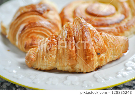croissant ,French croissant or chocolate croissant or French bread and danish or danish pastry 128885248