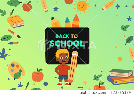 Back to School Kid with Blackboard 128885359