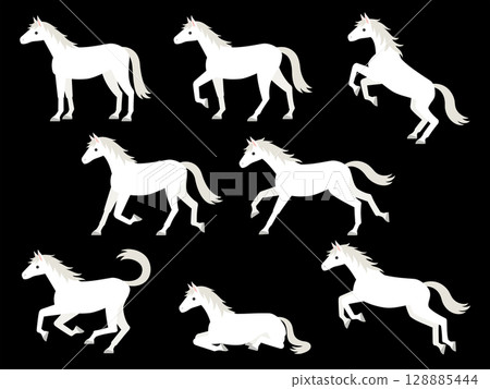 White horse illustration set 128885444