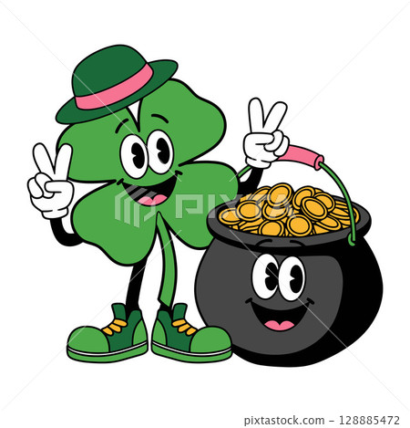 Lucky Clover and Pot of Gold Cartoon 128885472