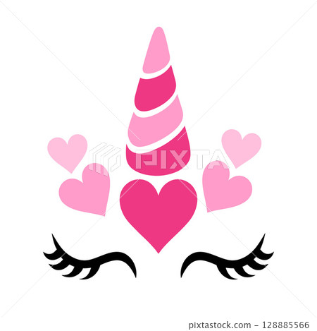 Unicorn Horn with Hearts and Eyelashes Illustration 128885566