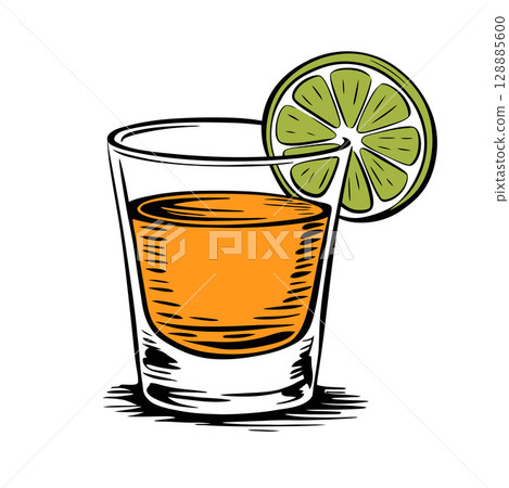 Tequila Drink with Lime Slice Illustration 128885600