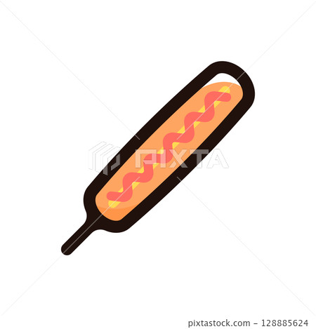 香腸、法蘭克福香腸插圖圖示（速食、小吃攤、餐廳菜單素材） 128885624