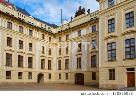 Architectural Splendor Prague Castle Courtyard View, Czech Republic. A Prague Landmark Architectural Splendor Prague Castle Courtyard View, Czech Republic. A Prague Landmark 128886038