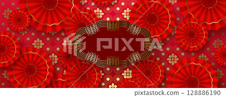 Chinese New Year. Exquisite red greeting card with isolated figured frame 128886190