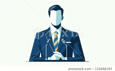 Illustration of a Democratic Party for the People politician giving a speech Illustration of a Democratic Party for the People politician giving a speech 128886265