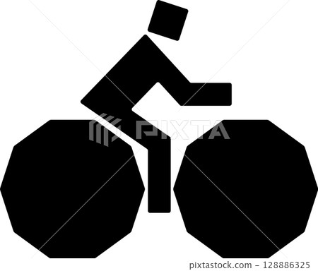 Black and white icon of a square person riding a bicycle Black and white icon of a square person riding a bicycle 128886325