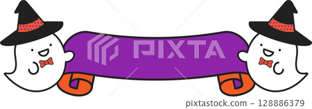 插畫資料：萬聖節鬼魂與標題絲帶 128886379