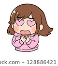 Girl with heart-shaped eyes holding her hands on her chest 128886421