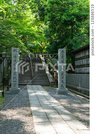 Nagaoka Tenmangu Shrine in Nagaokakyo City, Kyoto Prefecture Stone torii donated by Emperor Reigen Nagaoka Tenmangu Shrine in Nagaokakyo City, Kyoto Prefecture Stone torii donated by Emperor Reigen 128886519