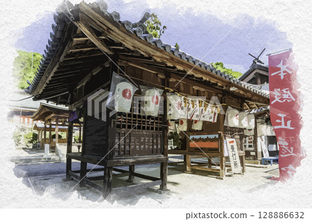 廣島縣福山市上瑞神門吉備津神社的水彩畫 廣島縣福山市上瑞神門吉備津神社的水彩畫 128886632