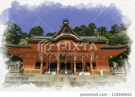廣島縣福山市吉備津神社正殿水彩畫 128886662