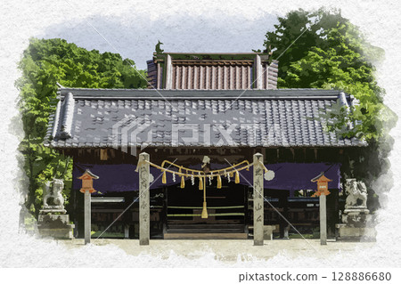 水彩風格的吉備津神社、櫻山神社、廣島縣福山市 128886680