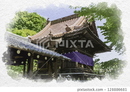 水彩風格的吉備津神社、櫻山神社、廣島縣福山市 128886681