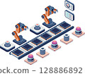 Isometric Robotic Assembly Line for Semiconductor Manufacturing 128886892