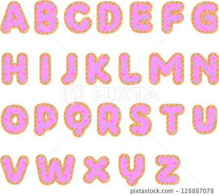Cookie-like alphabet set with spray chocolate: strawberry Cookie-like alphabet set with spray chocolate: strawberry 128887078