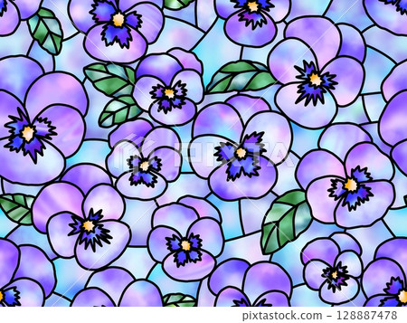 Pansy stained glass seamless pattern A-1 128887478