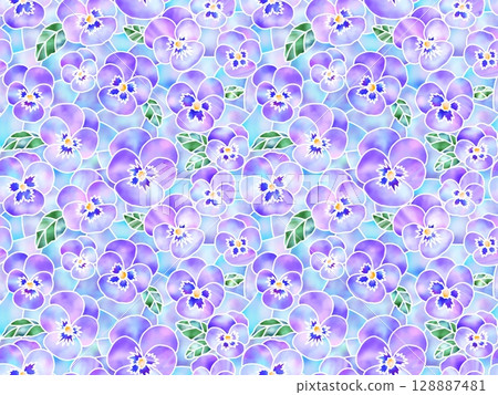 Pansy stained glass seamless pattern A-2' Pansy stained glass seamless pattern A-2' 128887481