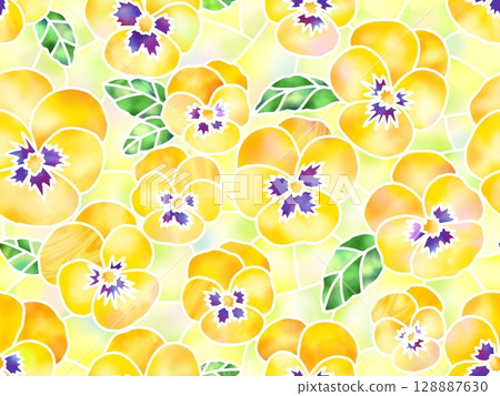 Pansy stained glass seamless pattern A-9 128887630