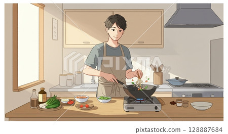男人的廚藝！男人在廚房裡炫耀廚藝的側寫 128887684
