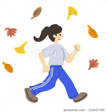 Autumn sports (walking) illustrations Autumn sports (walking) illustrations 128887789