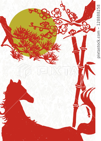 2026 Year of the Horse New Year's card template Hand-drawn illustration of the zodiac sign of the horse 128888258