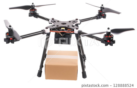Delivery drone with the package isolated on white background png transparent clipart. 128888524