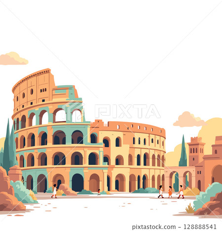 Vsai tourists walking near the colosseum in rome, italy, enjoying their vacation Vsai tourists walking near the colosseum in rome, italy, enjoying their vacation 128888541