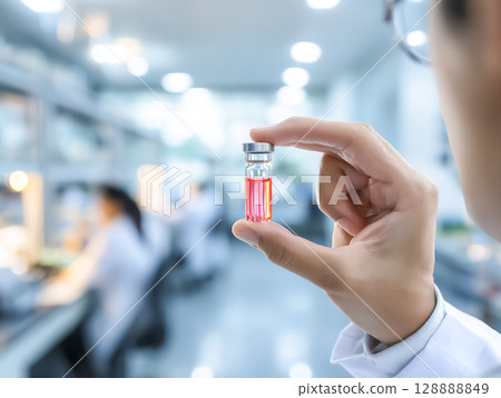 一隻手握住裝有人造血液的試管的圖像 128888849