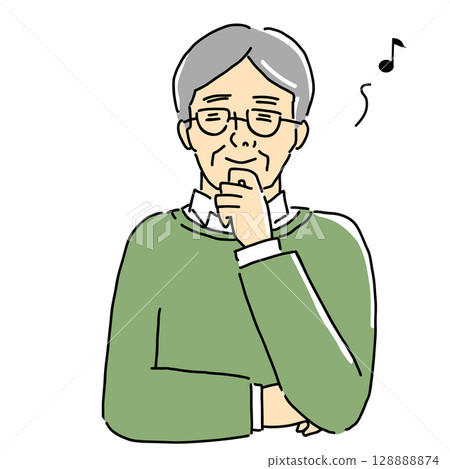 Illustration of a senior man thinking about fun things Illustration of a senior man thinking about fun things 128888874
