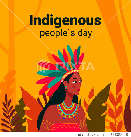 Illustration for Indigenous People s Day with tribal woman 128889008