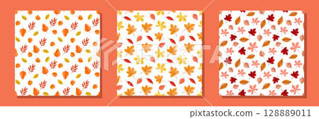 Autumn seamless patterns with colorful fall leaves Autumn seamless patterns with colorful fall leaves 128889011