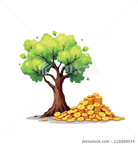 Vsai money tree growing wealth and prosperity over white background 128889034