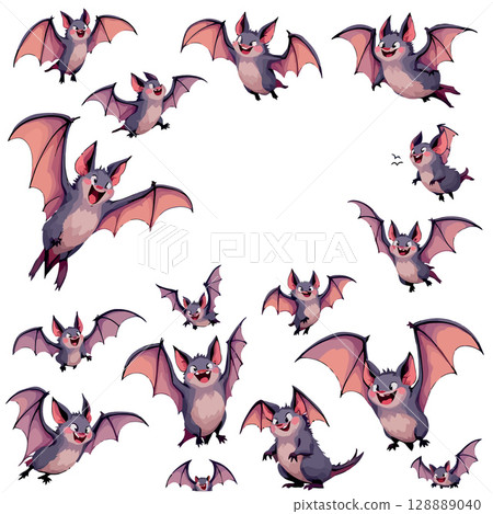 Vsai happy cartoon bats flying and smiling, forming a frame Vsai happy cartoon bats flying and smiling, forming a frame 128889040